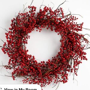 Crate and Barrel Red Berry Wreath 30" NWT